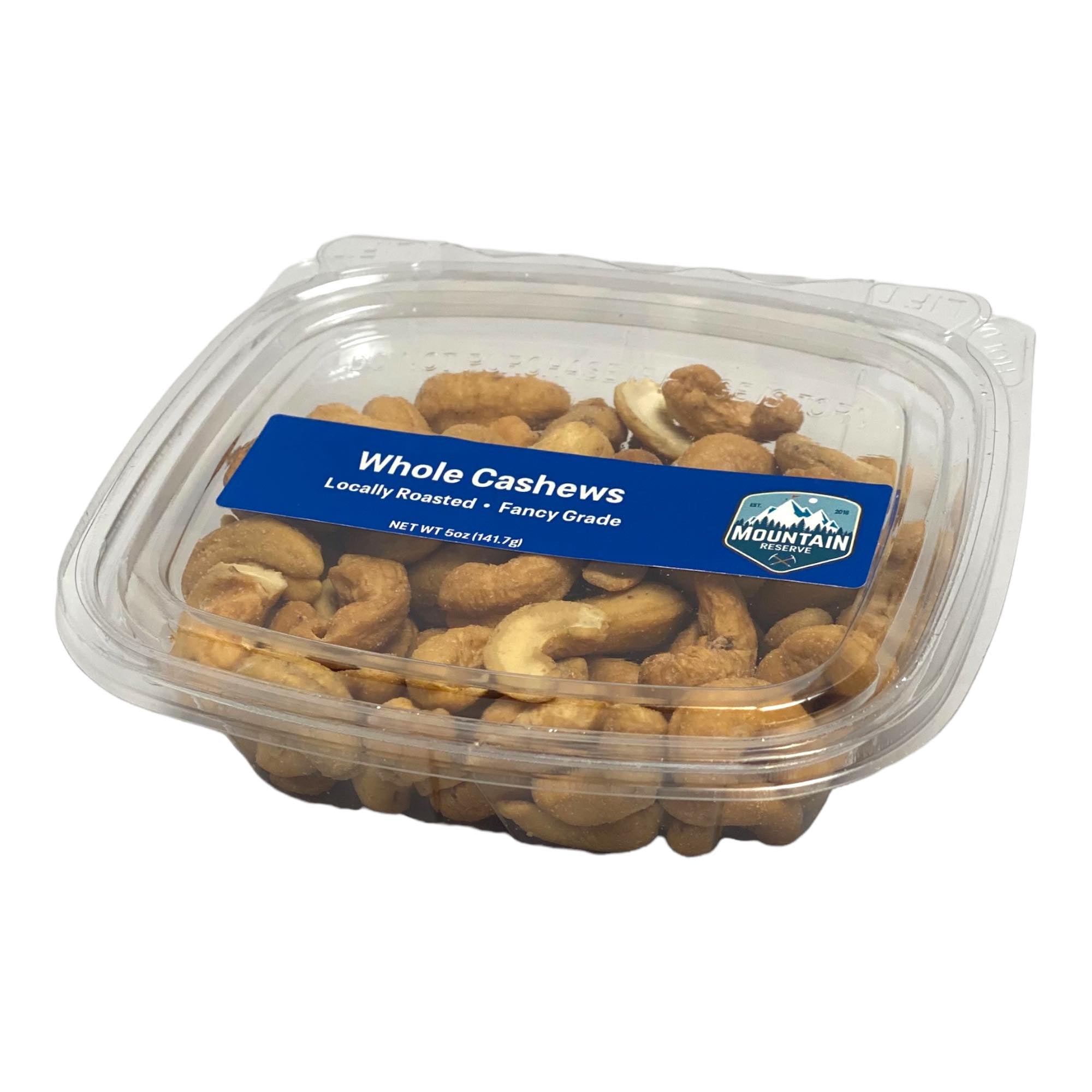 A 5oz container of Cashews & Sea Salt, showcasing roasted cashews with a sprinkle of sea salt, perfect for snacking.