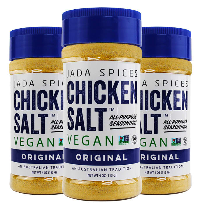 Three jars of Chicken Salt Original Flavor seasoning, showcasing the packaging and label details.