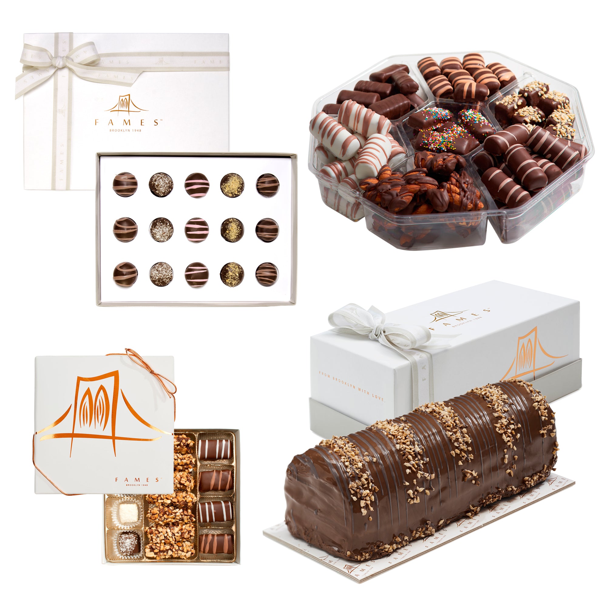 A beautifully arranged chocolate gift set for Purim, featuring dairy-free and kosher chocolates in an elegant box.