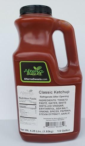 A 64oz bottle of Classic Ketchup, stevia sweetened, perfect for family meals and gatherings.