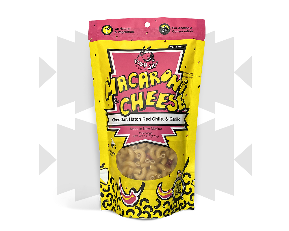 A delicious bowl of Combo Hatch Green Chile and Red Chile Cheddar Mac and Cheese, featuring vibrant colors and a creamy texture.