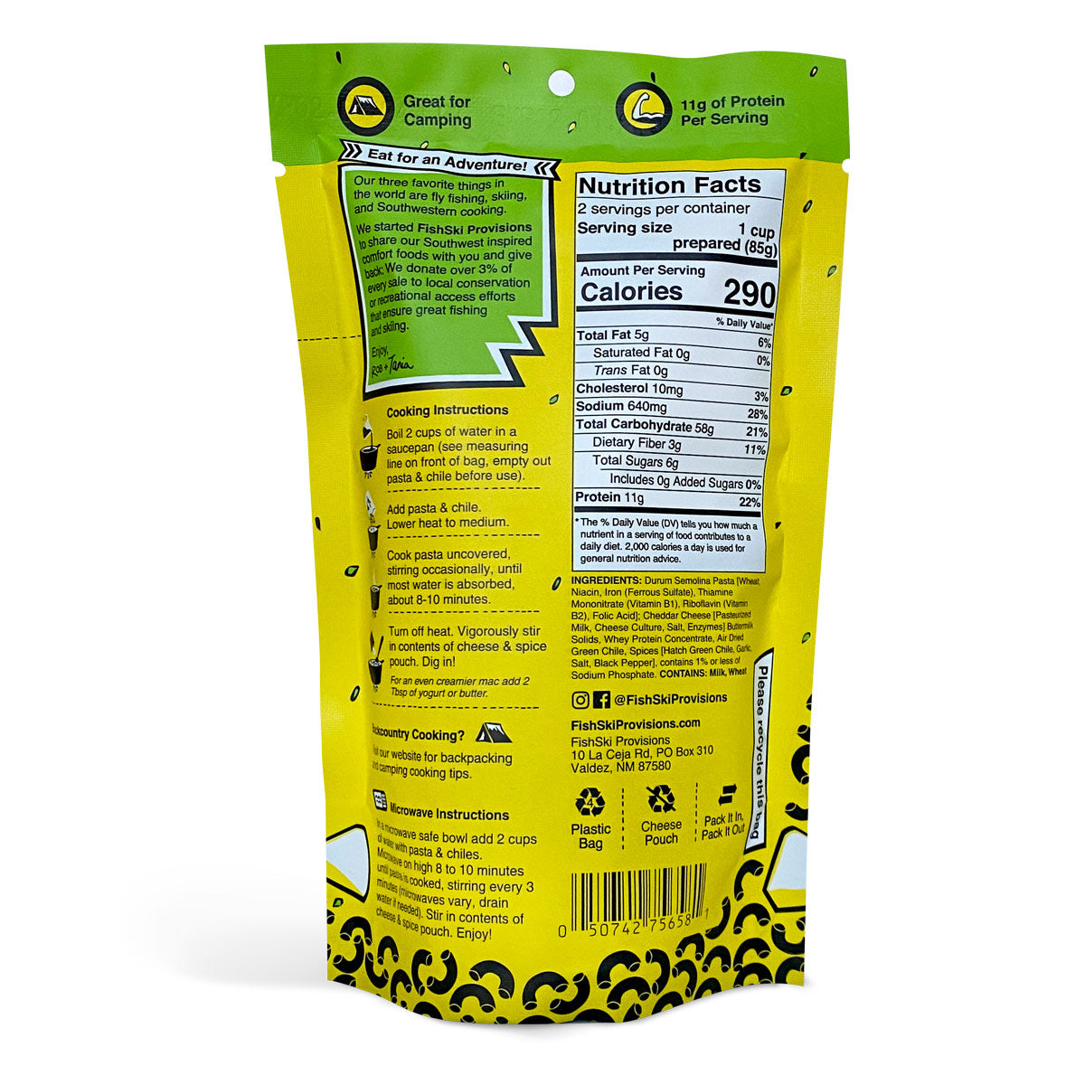 A delicious bowl of Combo Hatch Green Chile and Red Chile Cheddar Mac and Cheese, featuring vibrant colors and a creamy texture.