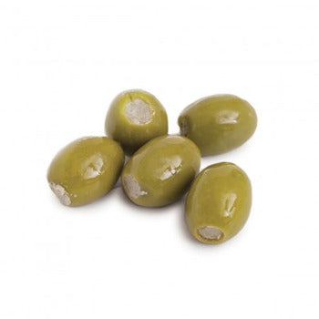 A jar of DiVina Blue Cheese Stuffed Olives showcasing plump olives filled with creamy blue cheese, perfect for gourmet snacking.