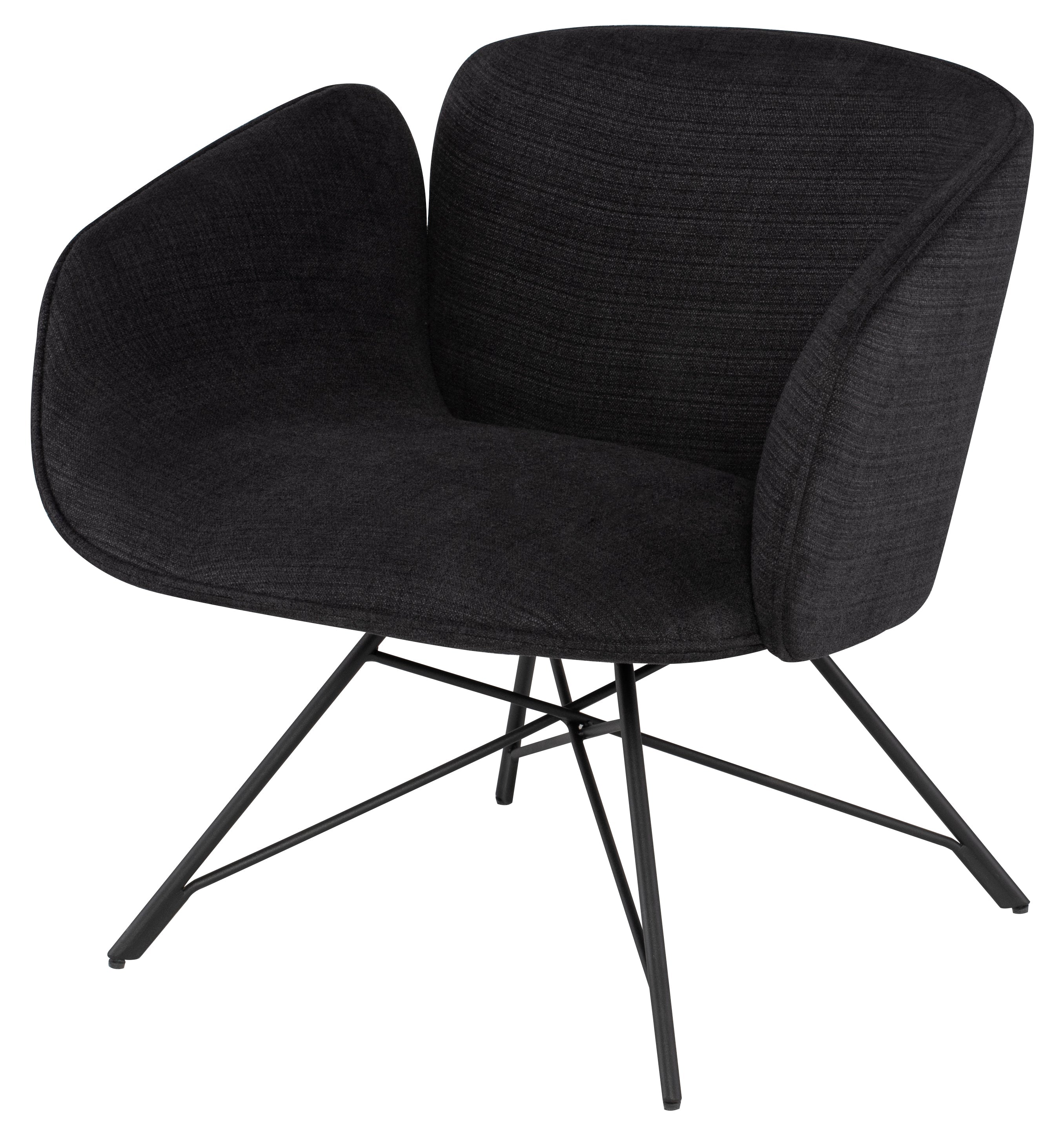 Doppio Occasional Chair in Black with arched design and matte black steel legs, showcasing its elegant silhouette.