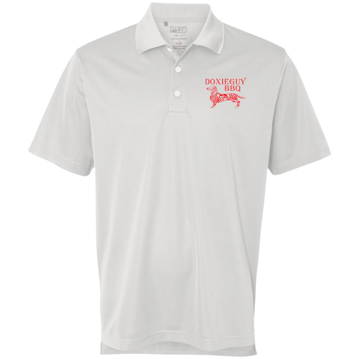 DoxieGuy BBQ Adidas ClimaLite® Basic Performance Pique Polo in vibrant color, showcasing ribbed collar and three-button placket.