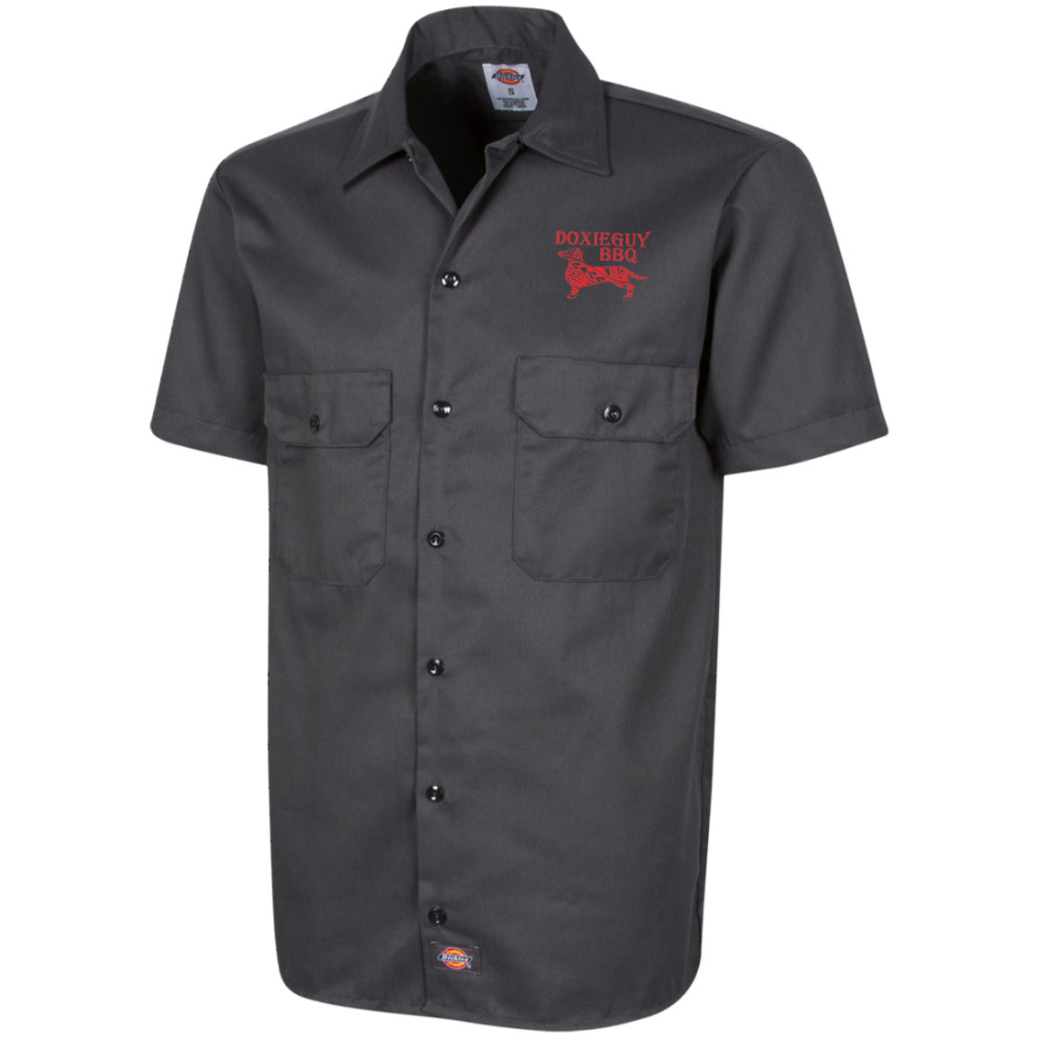 DoxieGuy BBQ1574 Men's Short Sleeve Workshirt in a stylish design, featuring two chest pockets and an extra-long tail for comfort.