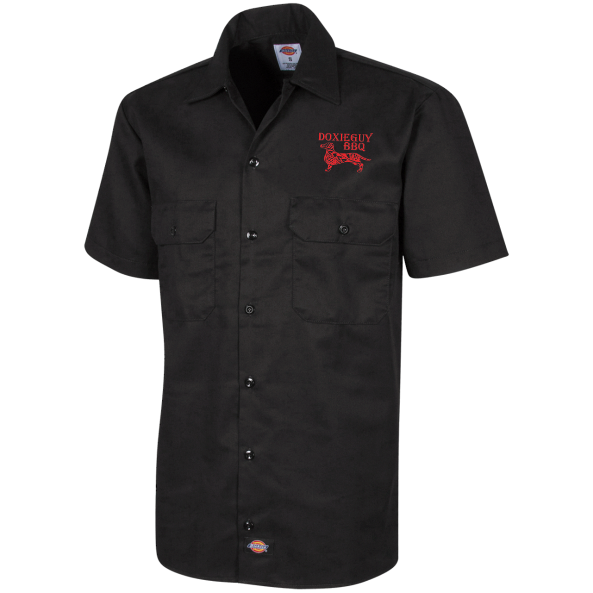 DoxieGuy BBQ1574 Men's Short Sleeve Workshirt in a stylish design, featuring two chest pockets and an extra-long tail for comfort.