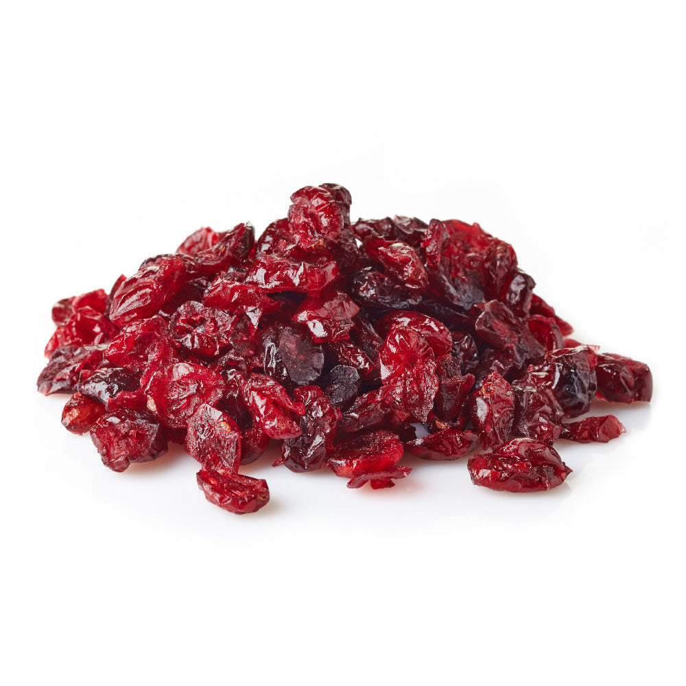 A 4oz container of dried cranberries showcasing their rich red color and chewy texture, perfect for snacking or baking.