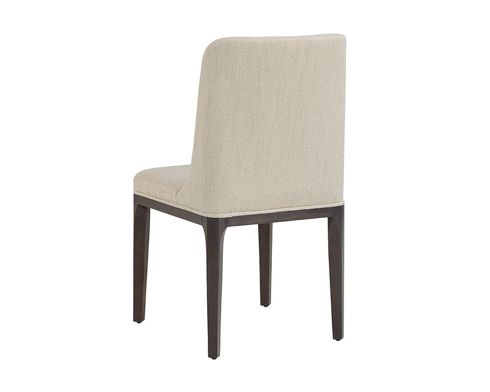 Elisa Dining Chair featuring Grey Oak finish and Dazzle Cream fabric, showcasing its elegant design and solid wood legs.