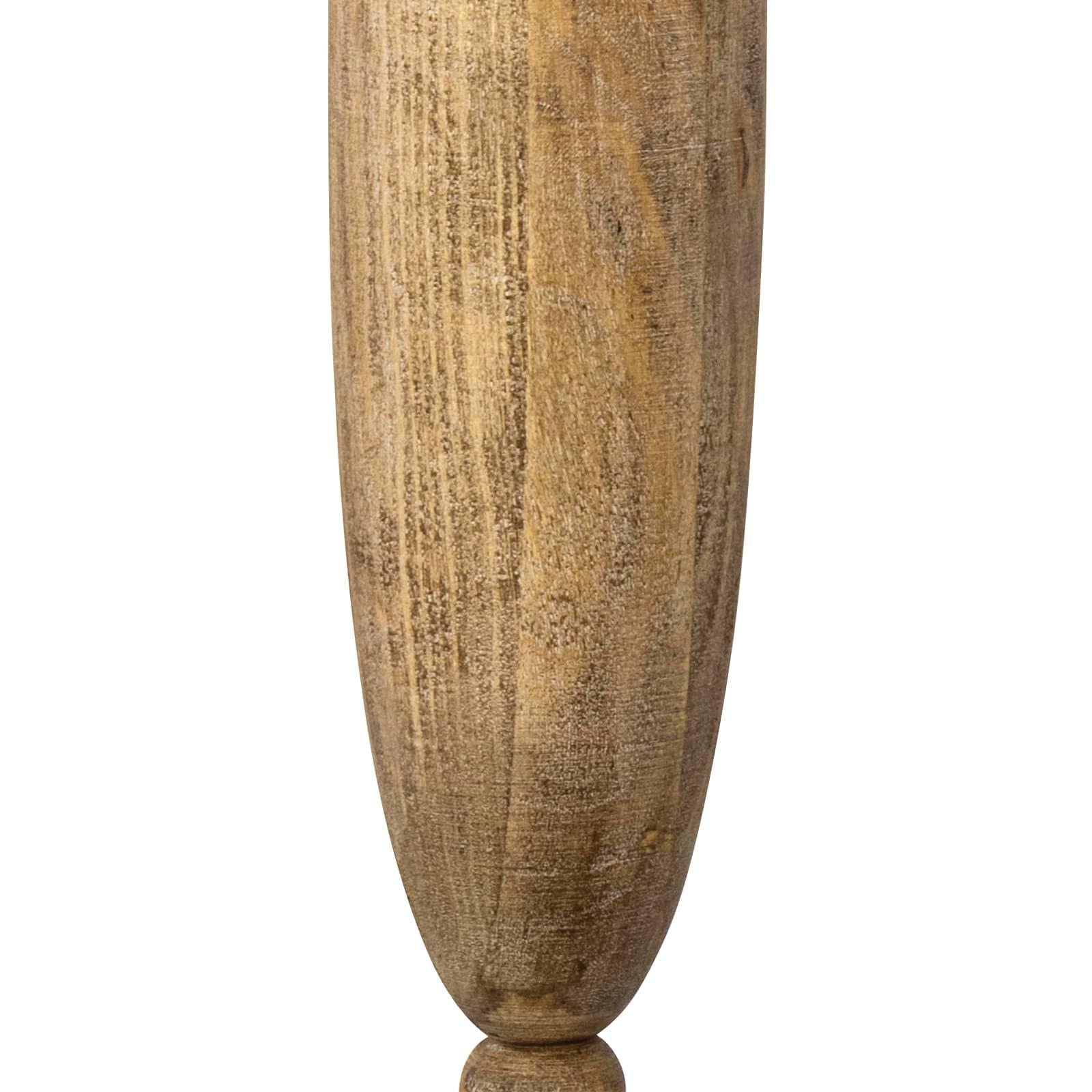 Georgina Wood Table Lamp featuring distressed wood base, natural linen shade, and brass finishings, perfect for rustic decor.