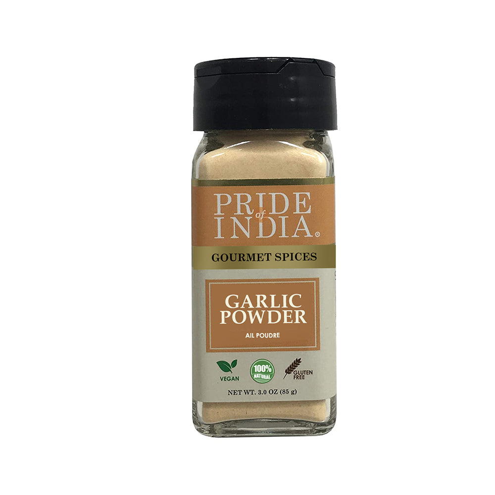 A jar of Gourmet Garlic Fine Ground showcasing its fine texture and rich aroma, perfect for enhancing various dishes.
