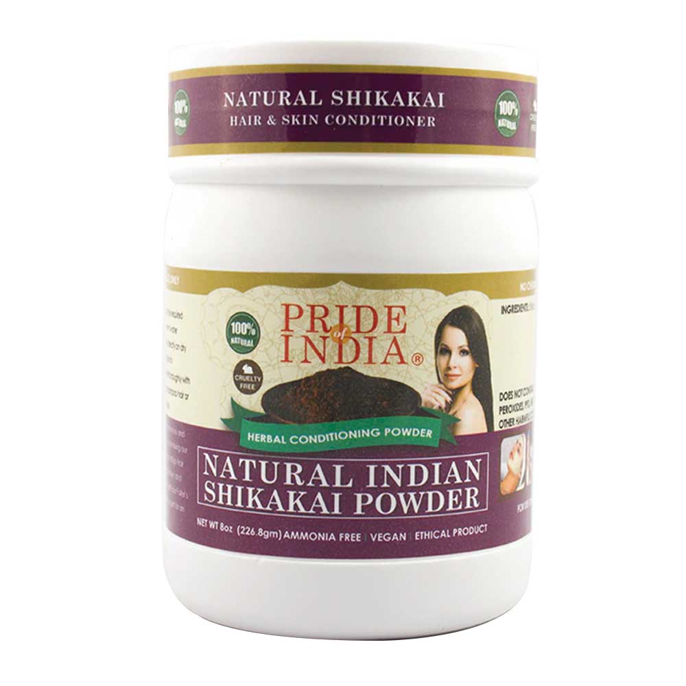 A jar of Hair Bliss Natural Shikakai Acacia Herbal Hair & Skin Conditioning powder, showcasing its rich brown color and natural texture.