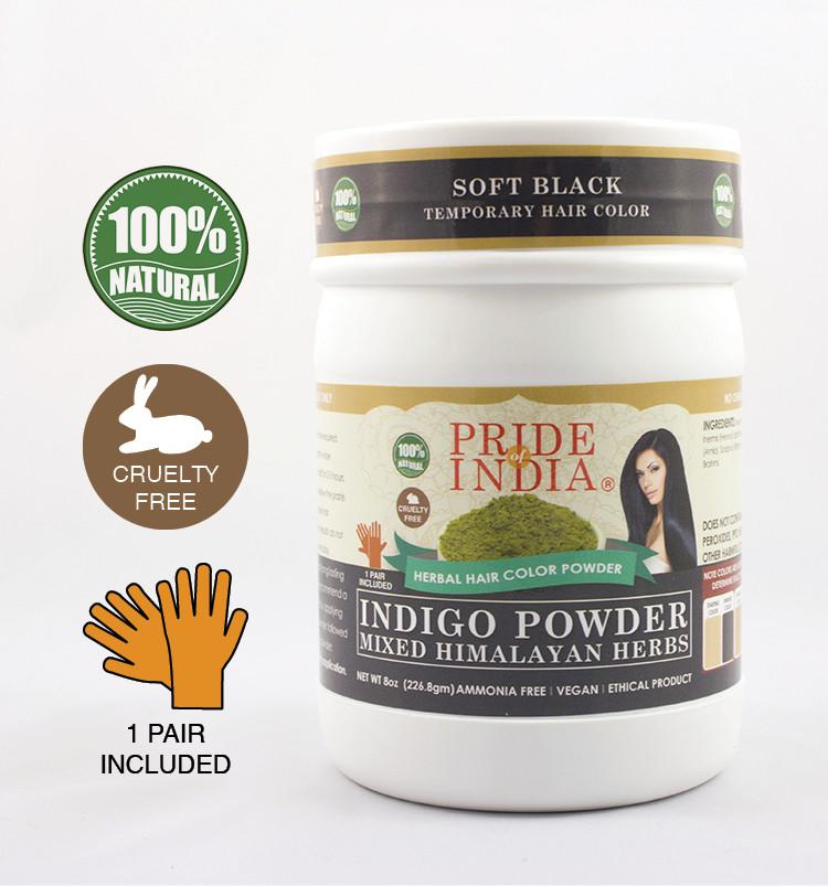 Hair Bloom Natural Jet Black Hair Color jar with indigo powder and Himalayan herbs, showcasing its natural ingredients and eco-friendly packaging.