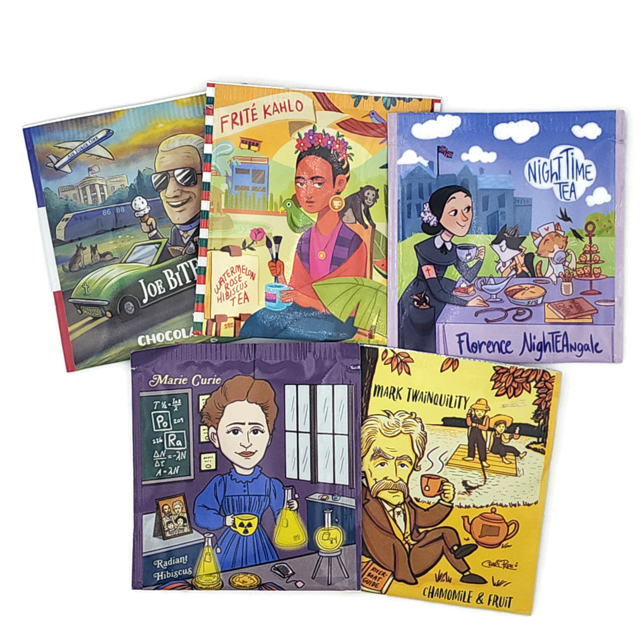 Herbal Floral Caffeine Free Tea Sampler displayed in a recycled plastic gift cube, showcasing various colorful tea blends.