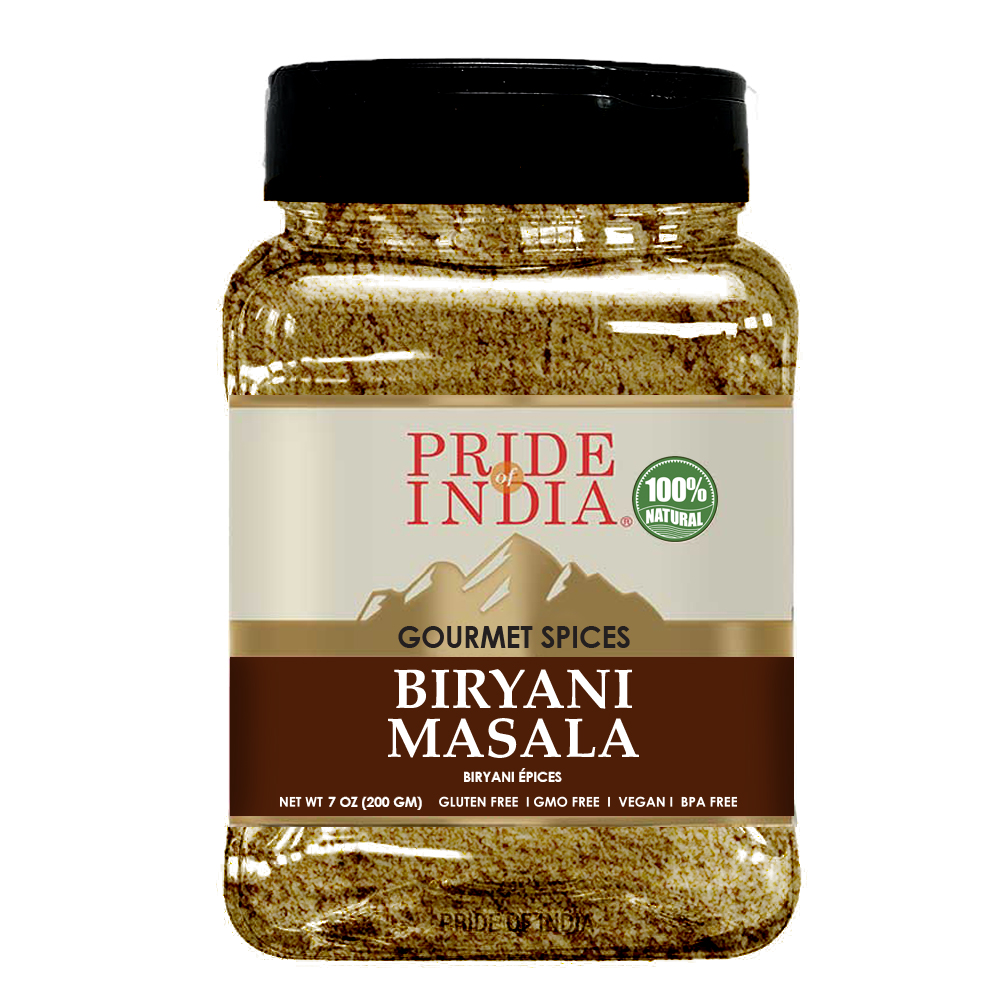 An 8 oz package of Indian Biryani Masala Seasoning Spice featuring a blend of 13 spices for authentic Indian flavor.