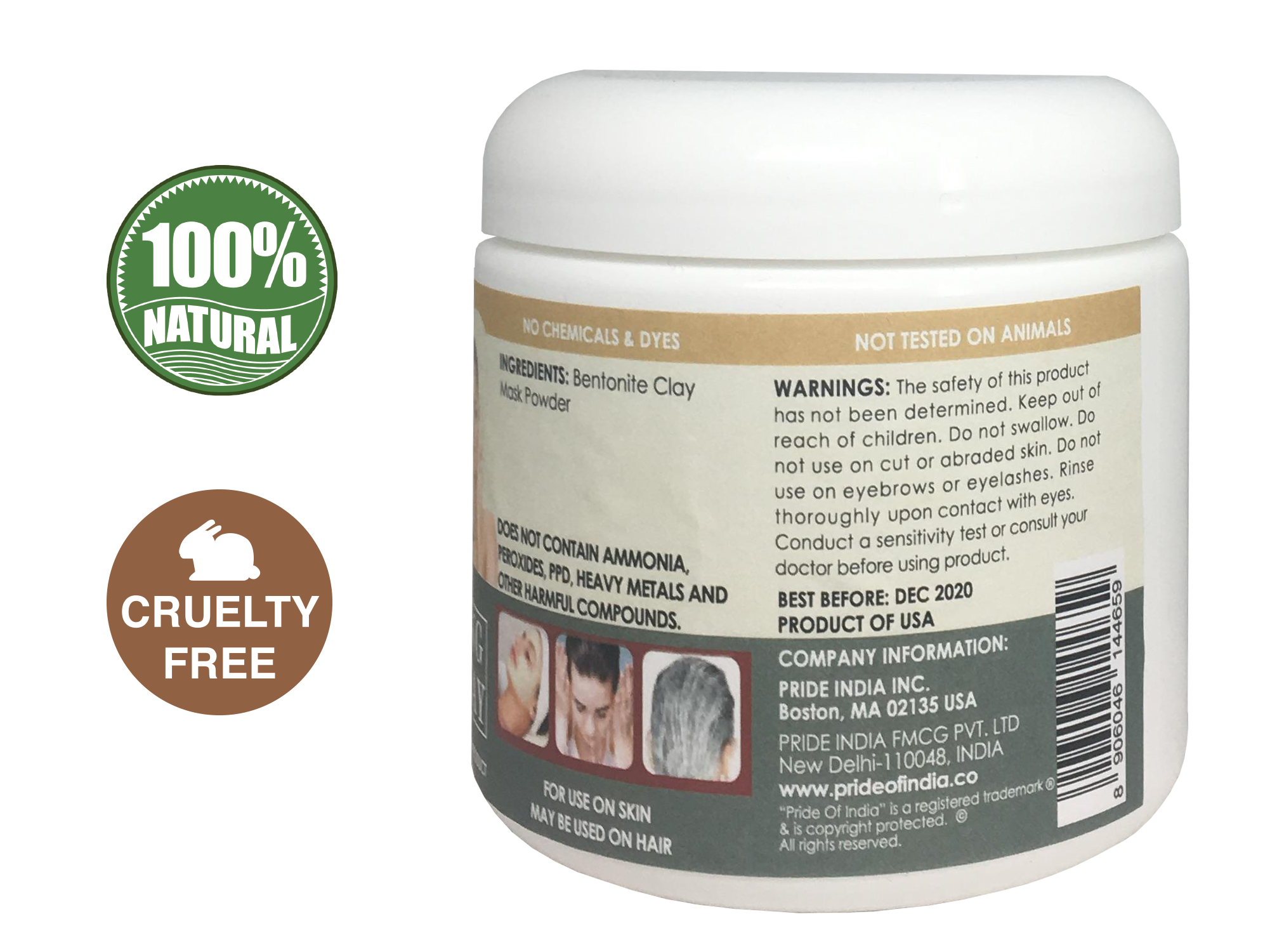 A 1-pound jar of Indian Healing Bentonite Clay Natural Face Mask Powder, showcasing its fine texture and natural color, ideal for skincare.