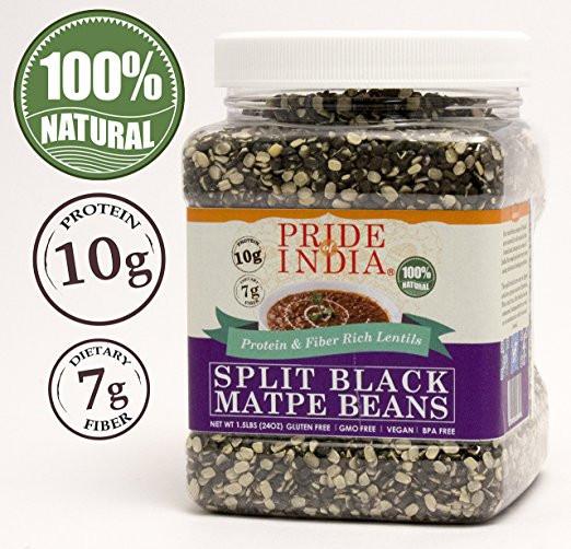A bowl of Indian Split Black Gram Matpe Beans, showcasing their rich black color and split texture, ideal for healthy cooking.