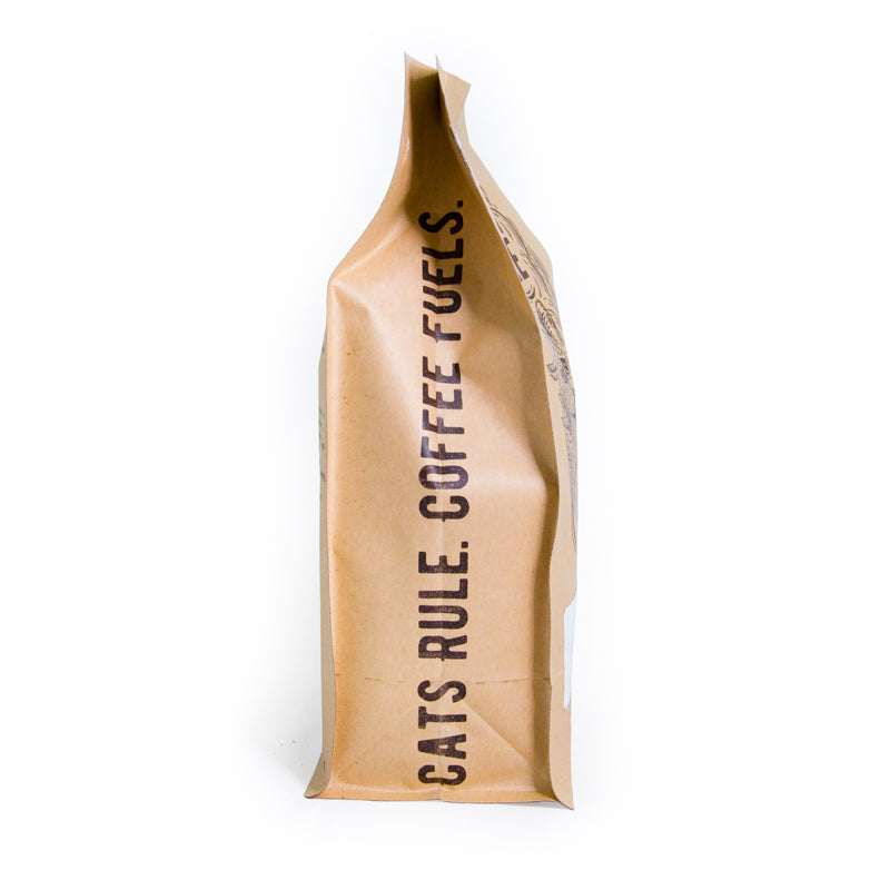 A bag of Isabelle's Cold Brew Blend featuring a chocolatey and sweet coffee blend with caramel hints, perfect for cold brewing.