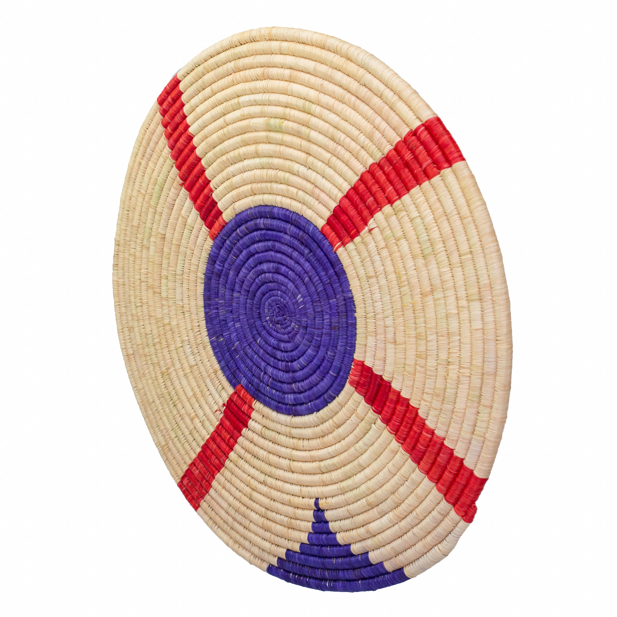 Lamu Handwoven Trivet showcasing authentic African design with vibrant colors and intricate patterns, perfect for home decor.