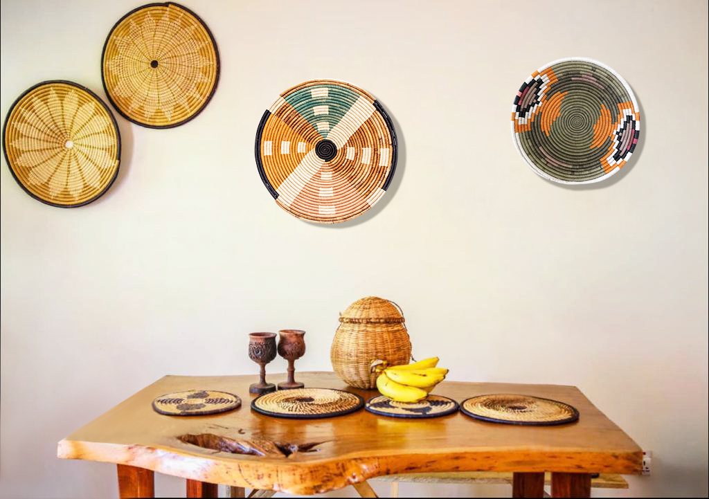 Lamu Handwoven Trivet showcasing authentic African design with vibrant colors and intricate patterns, perfect for home decor.