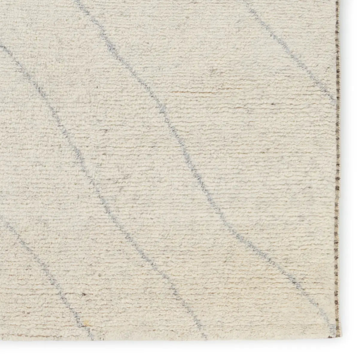 Laverna Rug featuring a silver-blue trellis design on an ivory backdrop, hand-knotted with luxurious wool and viscose.