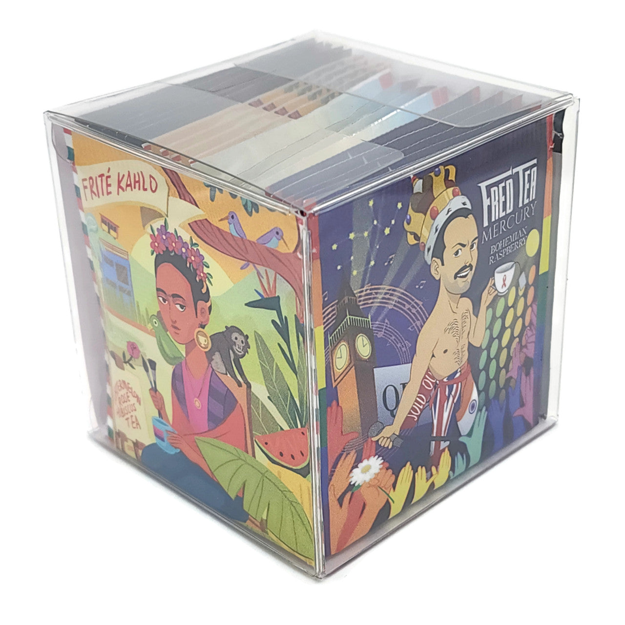 LGBQTea Sampler featuring a colorful assortment of organic teas in eco-friendly packaging, celebrating LGBTQ pride and music.