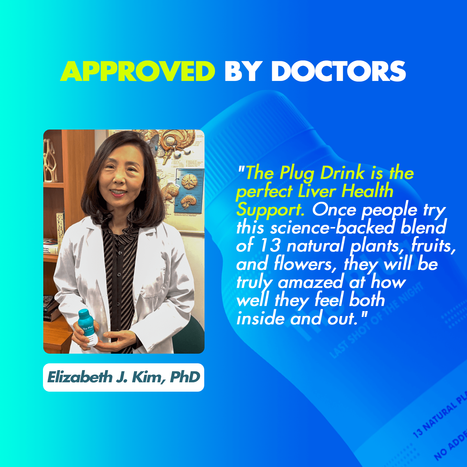 A refreshing Liver Detox Drink made from 13 natural plants, fruits, and flowers, served in a clear glass with ice.