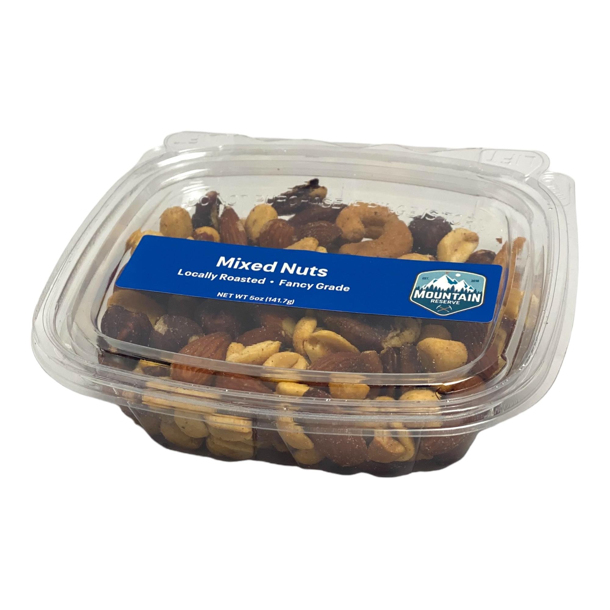 A 5oz container of mixed nuts with sea salt, showcasing a variety of nuts including almonds, cashews, and walnuts, perfect for snacking.