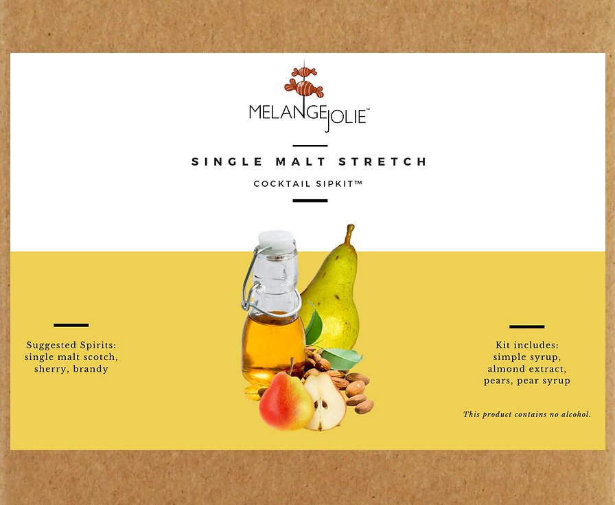Mélange Jolie Single Malt Stretch Cocktail SipKit™ featuring rocks glass, bar spoon, cocktail picks, and fresh ingredients.