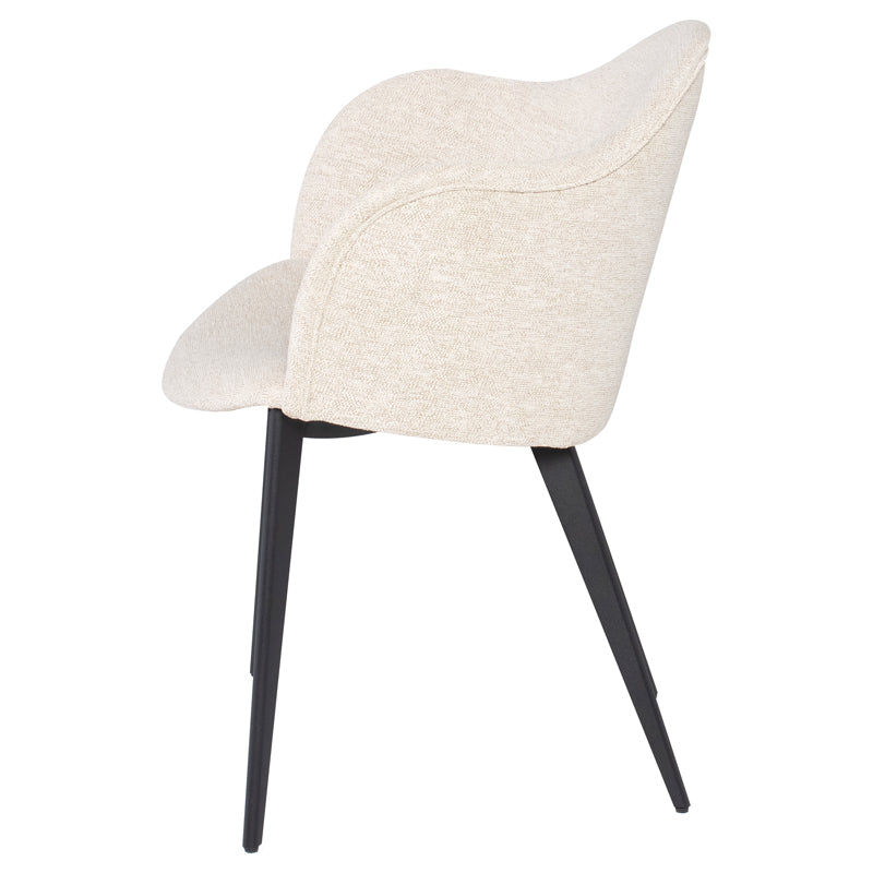 Nora Dining Chair-Shell with curved backrest and soft upholstery in shell boucle, featuring a matte black steel frame.