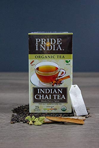 Pack of 6 Organic Indian Masala Spice Chai Tea Bags with a blend of Assam black tea and exotic spices.