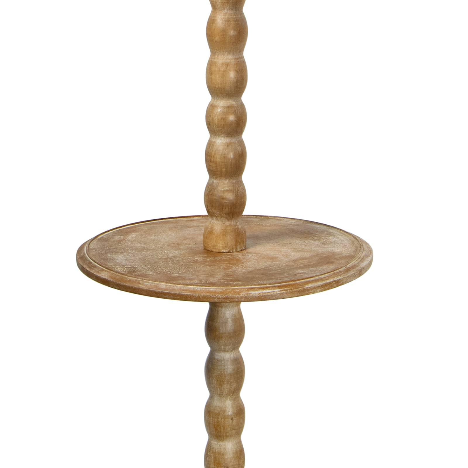 Elegant Perennial Floor Lamp made from solid birch wood with a rustic finish, featuring a functional tabletop and a stylish shade.