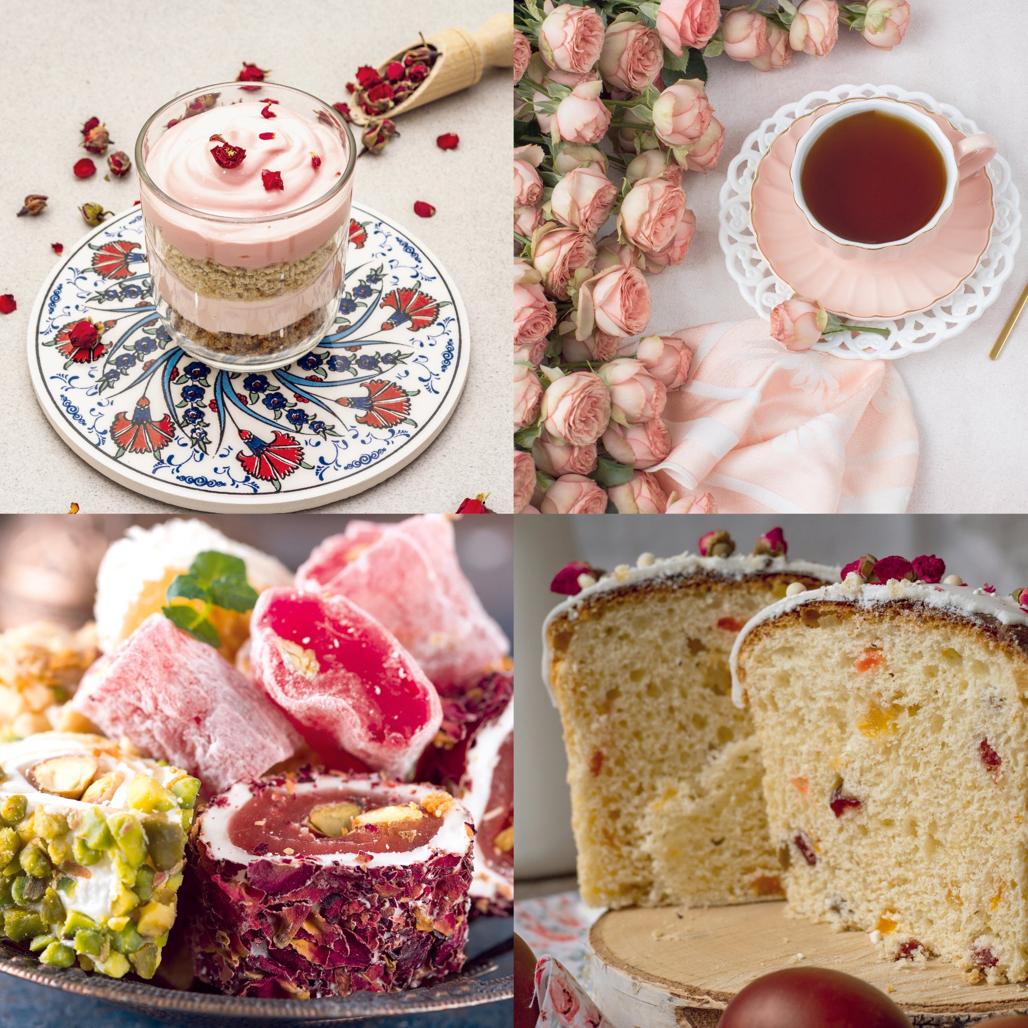 A close-up of organic rose petals and buds, showcasing their vibrant colors and delicate texture, perfect for culinary and skincare uses.