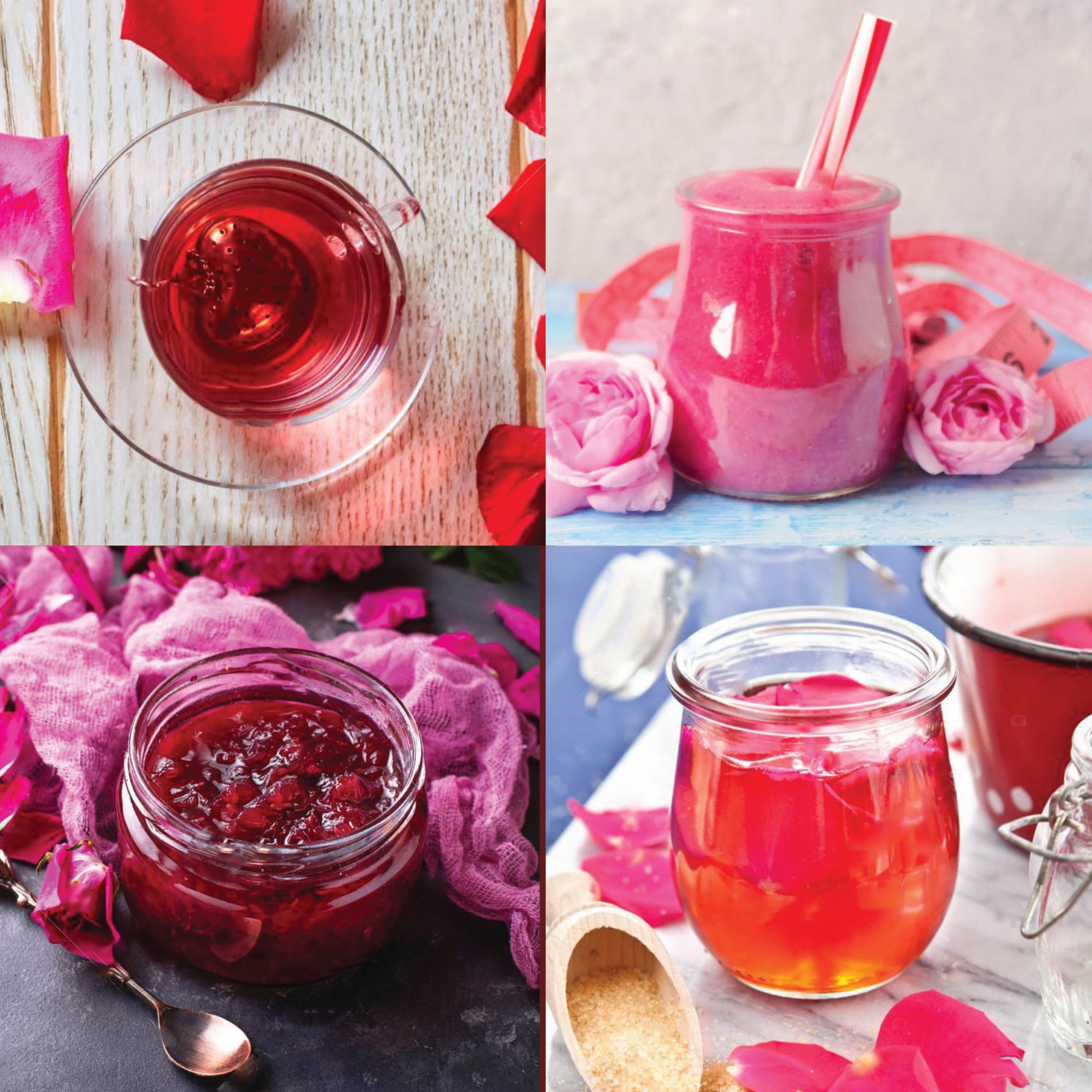 A close-up of organic rose petals and buds, showcasing their vibrant colors and delicate texture, perfect for culinary and skincare uses.