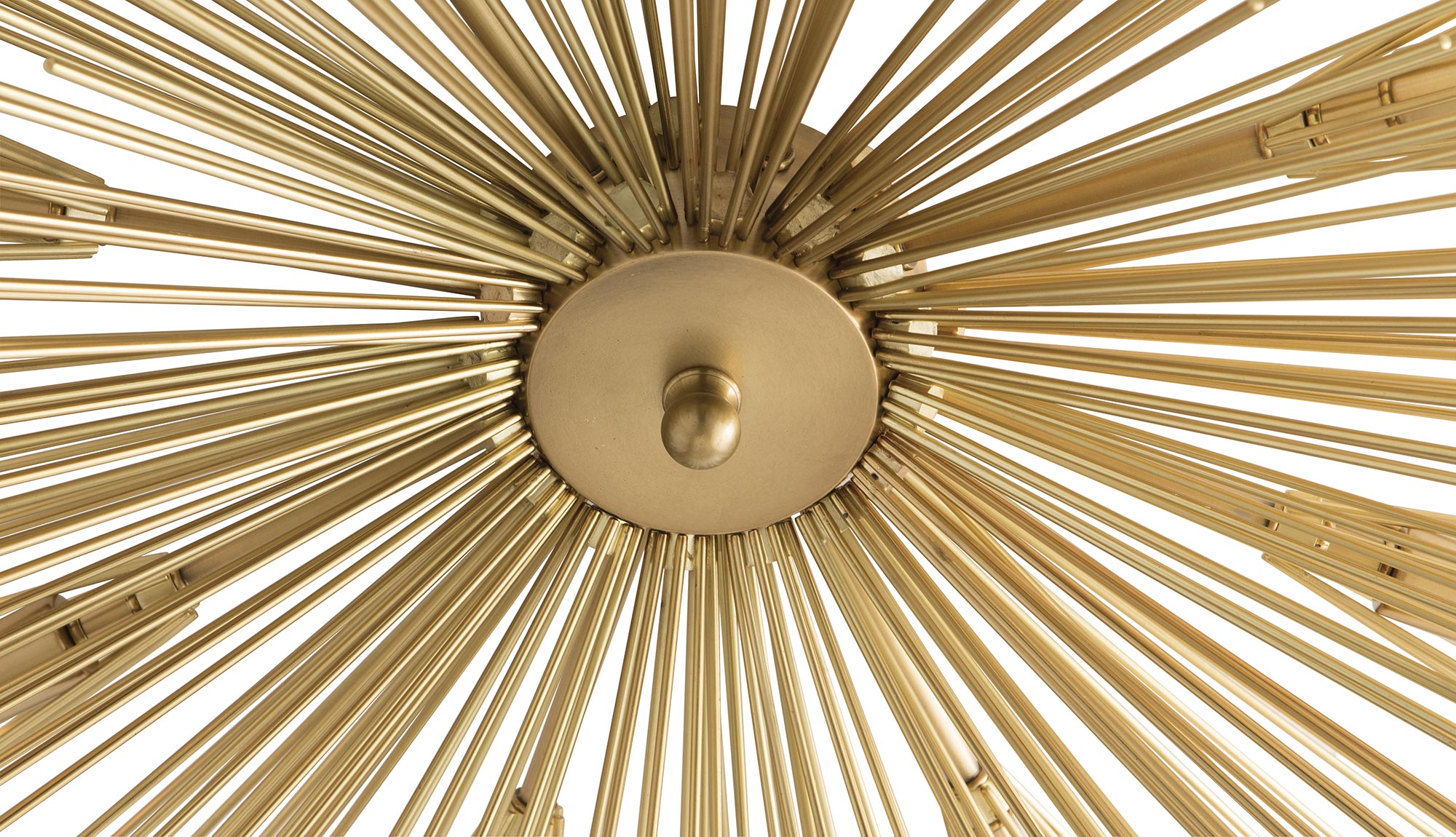 Roxanne Flushmount chandelier in Antique Brass finish, featuring eight lights and a starburst design, ideal for smaller spaces.