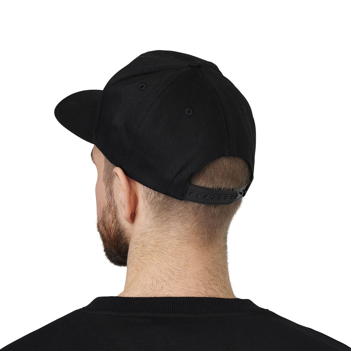 SALTVERK Black Snapback Cap with embroidered logo, stylish and versatile for casual wear.