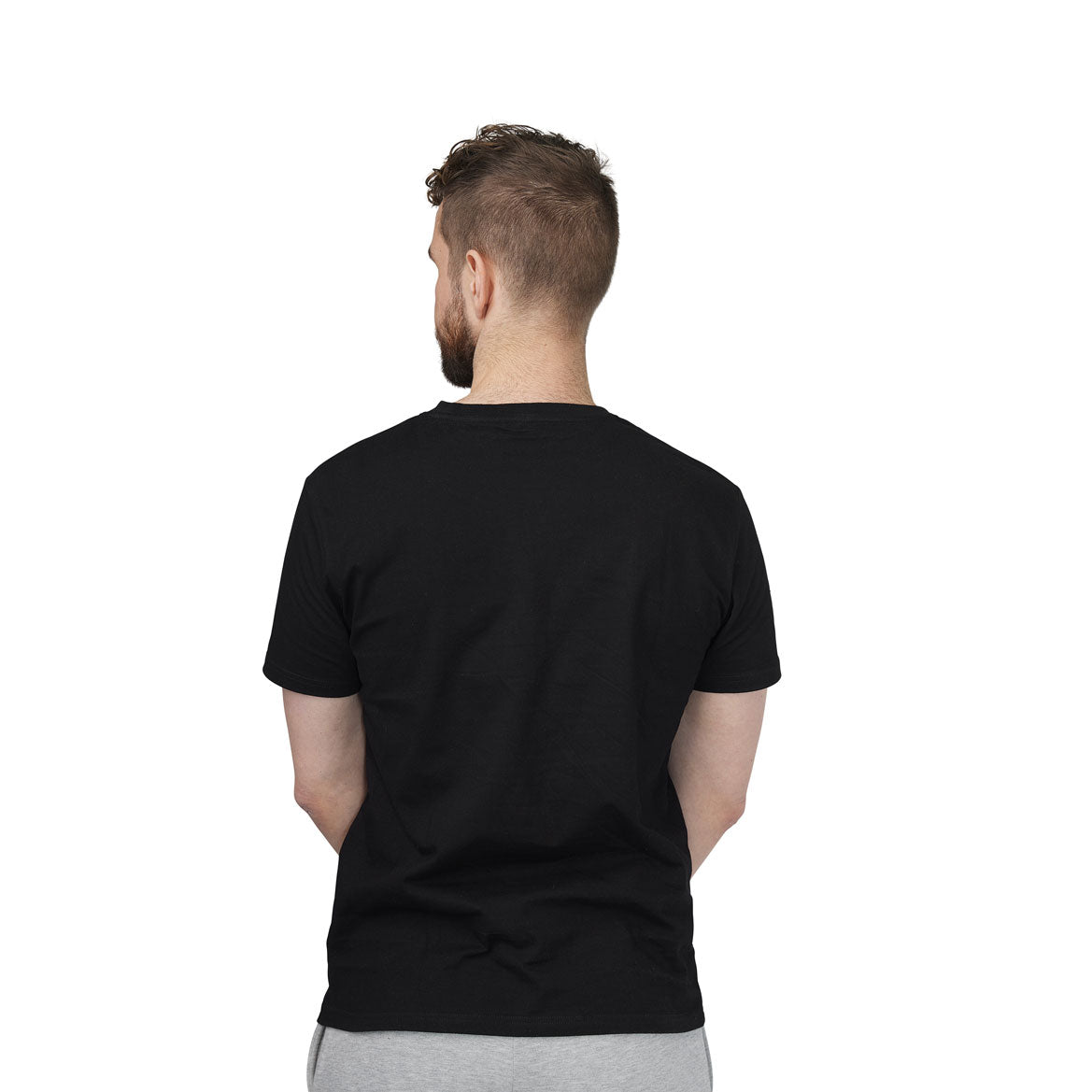 SALTVERK Black UNISEX T-Shirt displayed on a hanger, showcasing its soft cotton fabric and stylish design.