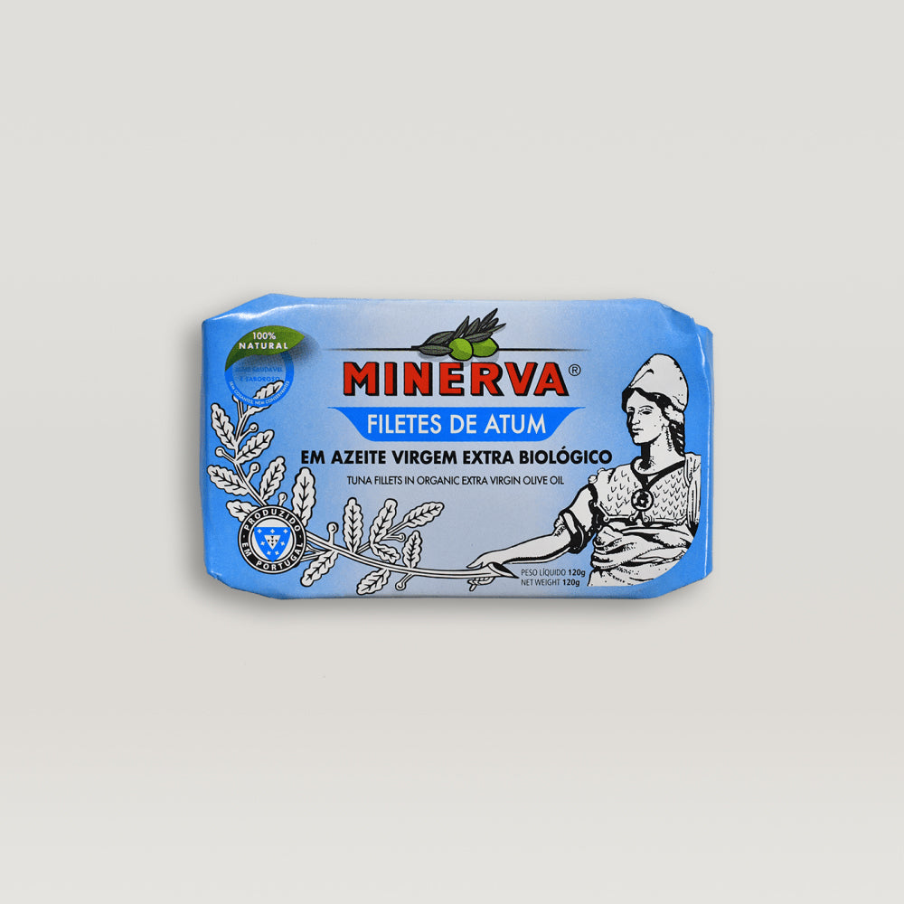 A can of Solid Pack Tuna in Organic Extra Virgin Olive Oil, showcasing the premium quality tuna and rich olive oil.