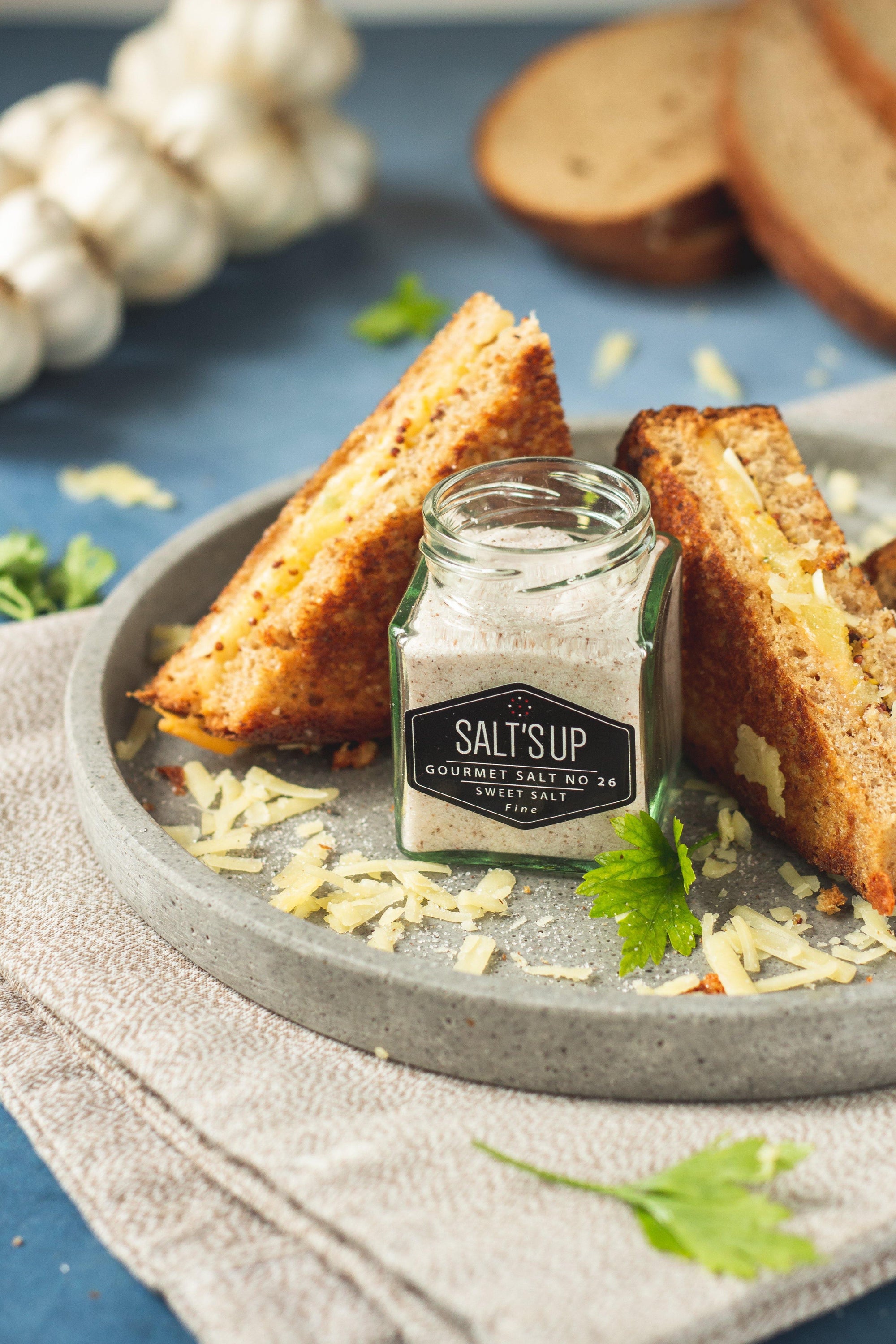 Grilled cheese sandwich with salt.