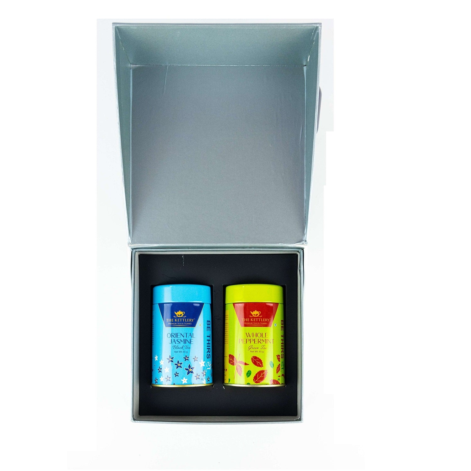 Twin Tea Gift Set featuring two premium tea tins in elegant packaging, customizable with various tea options.