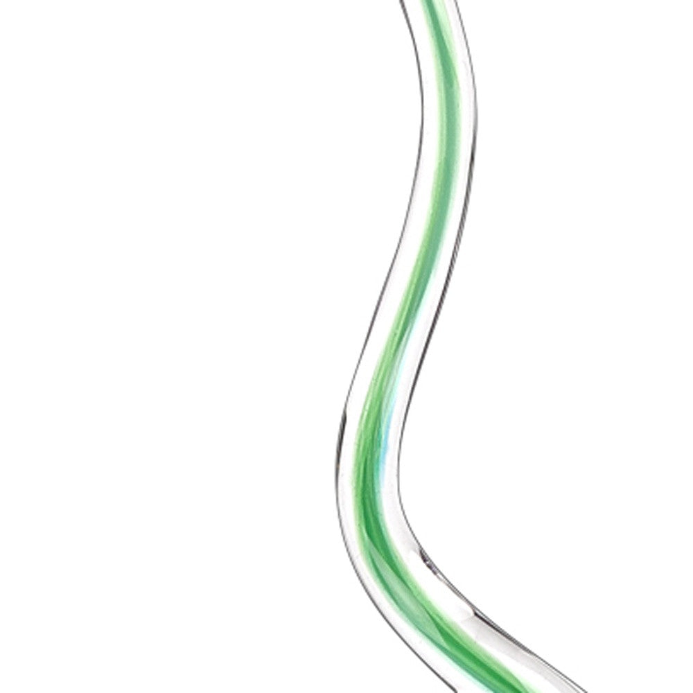 A vibrant 11 MultiColor Art Glass Abstract Centerpiece elegantly displayed on a crystal base, showcasing its stunning colors and intricate design.