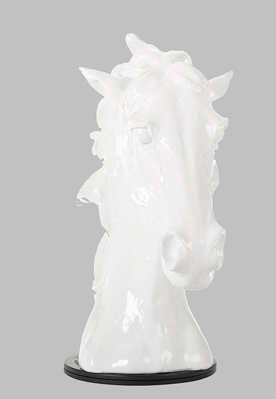 An elegant 11-inch white polyresin horse head sculpture, showcasing intricate details and a contemporary design, perfect for home decor.