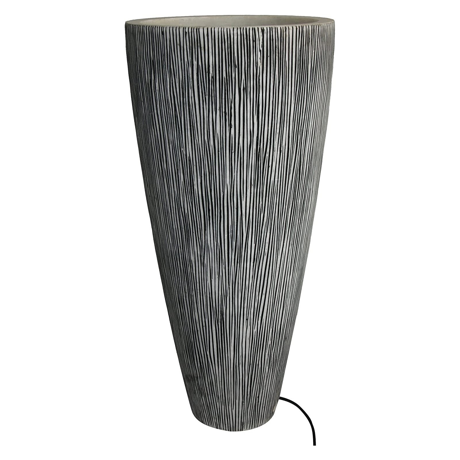 Gray Sandstone Ribbed Long Conical Planter with integrated light, showcasing its elegant design and ribbed texture.