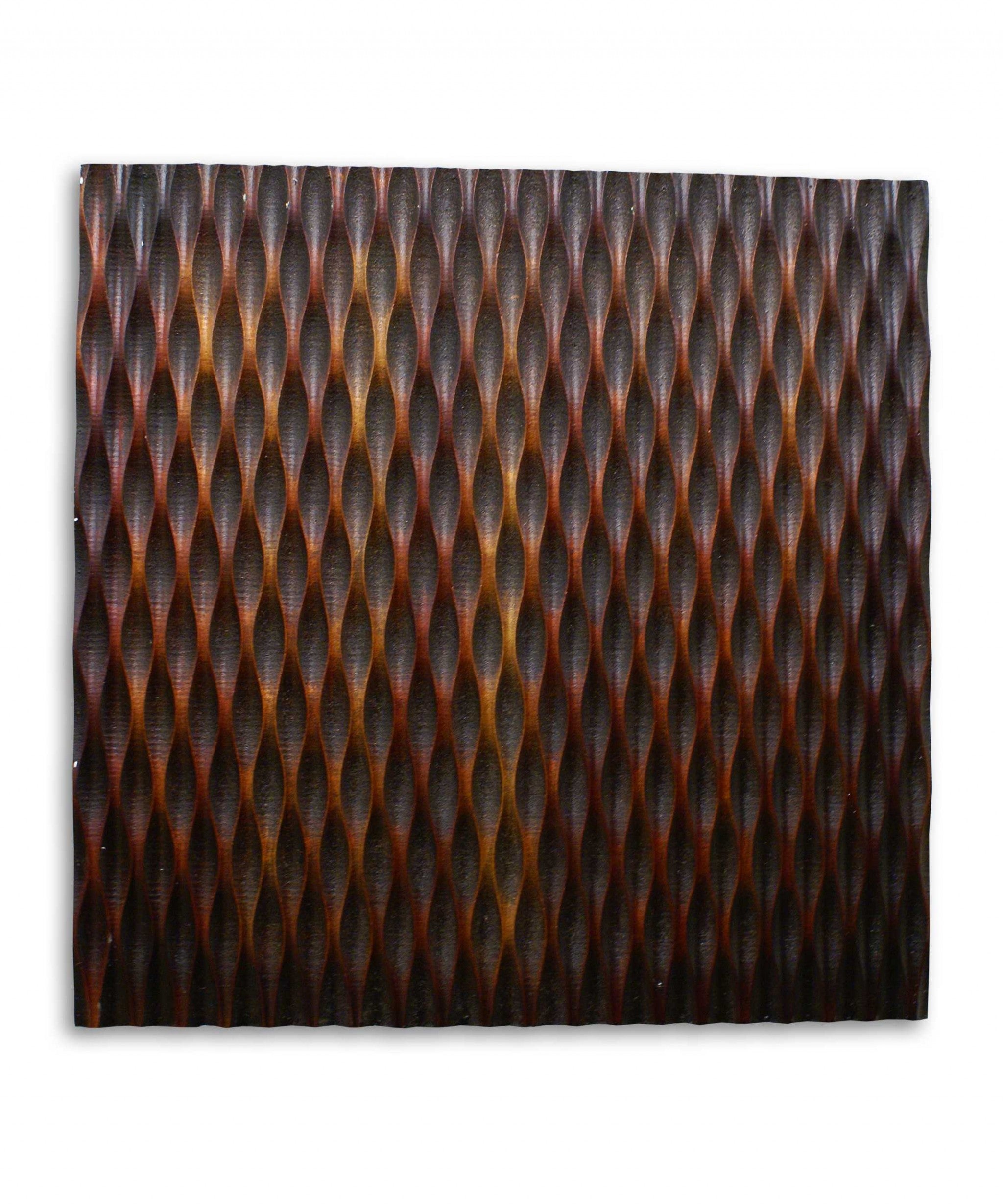 1 x 36 x 36 Brown Metallic Ridge Wall Art featuring a unique patterned wood paneling with silver metal finish and brown-black accents.