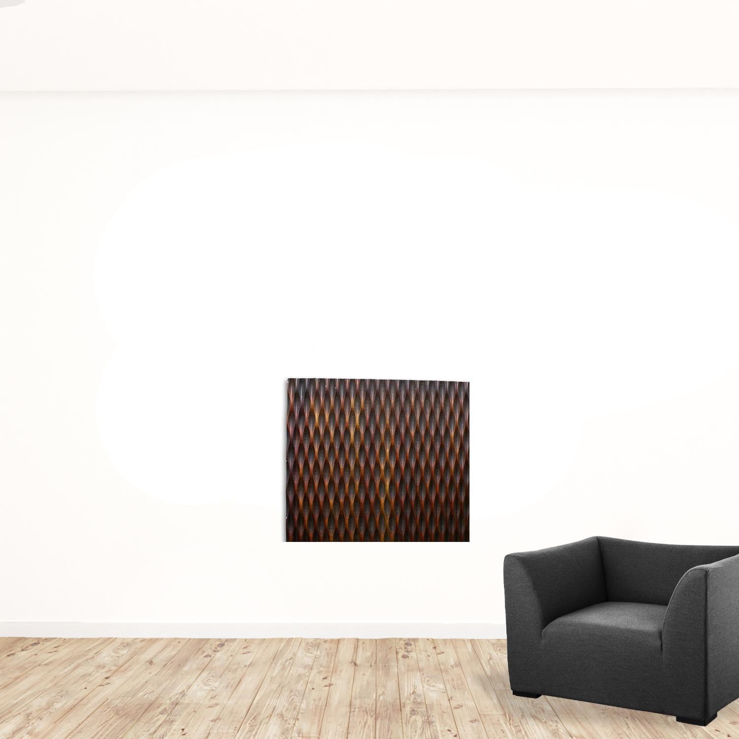 1 x 36 x 36 Brown Metallic Ridge Wall Art featuring a unique patterned wood paneling with silver metal finish and brown-black accents.