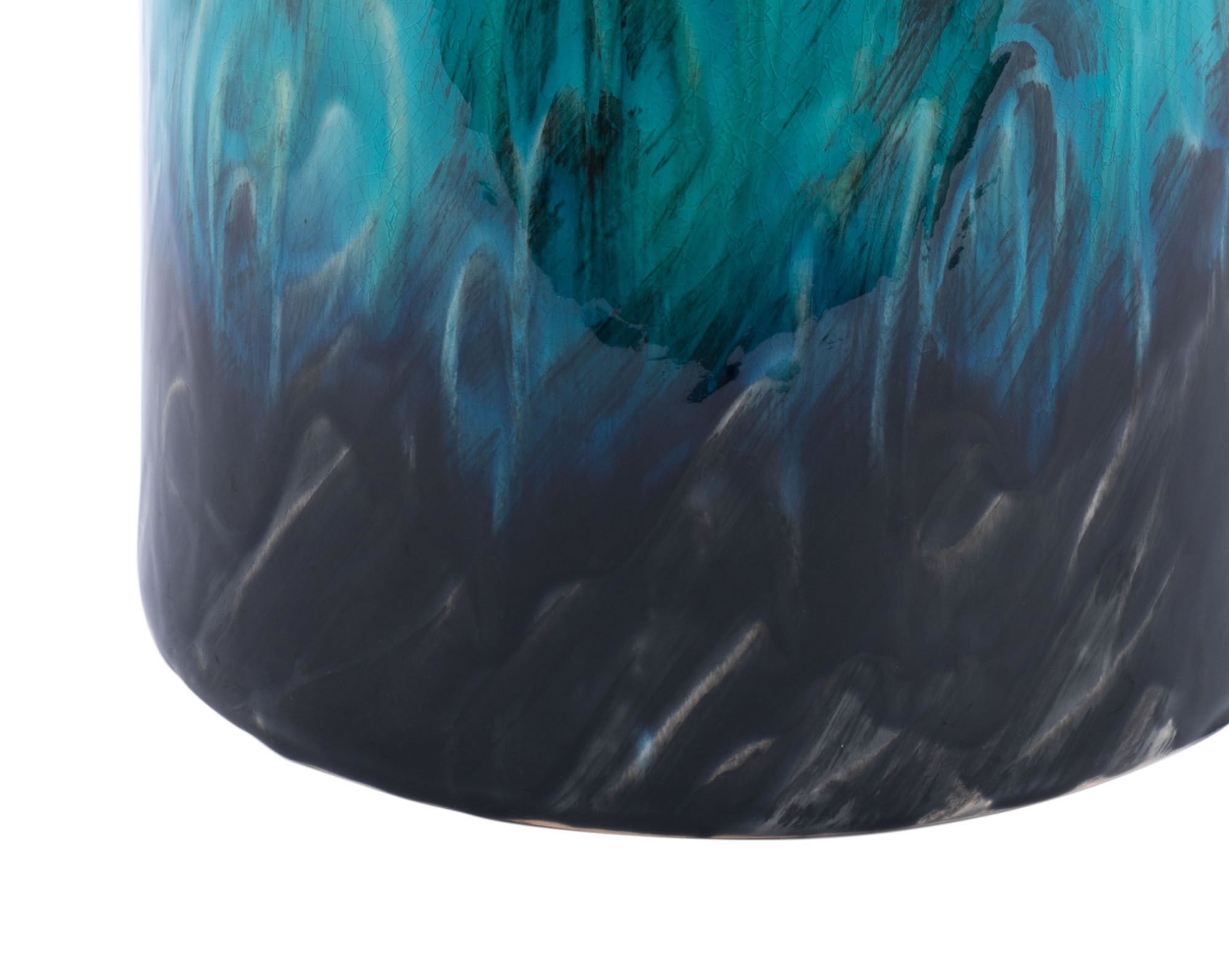 A large multicolor ceramic jar with artistic swirls, perfect for home decor.