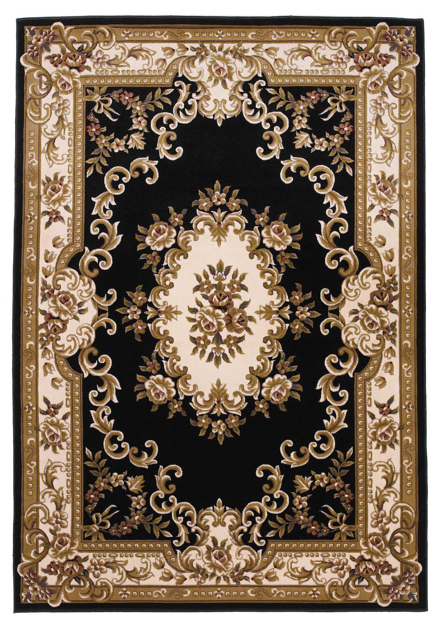 10 inches x 13 inches black ivory machine woven hand carved floral rug showcasing intricate floral patterns and elegant color contrast.