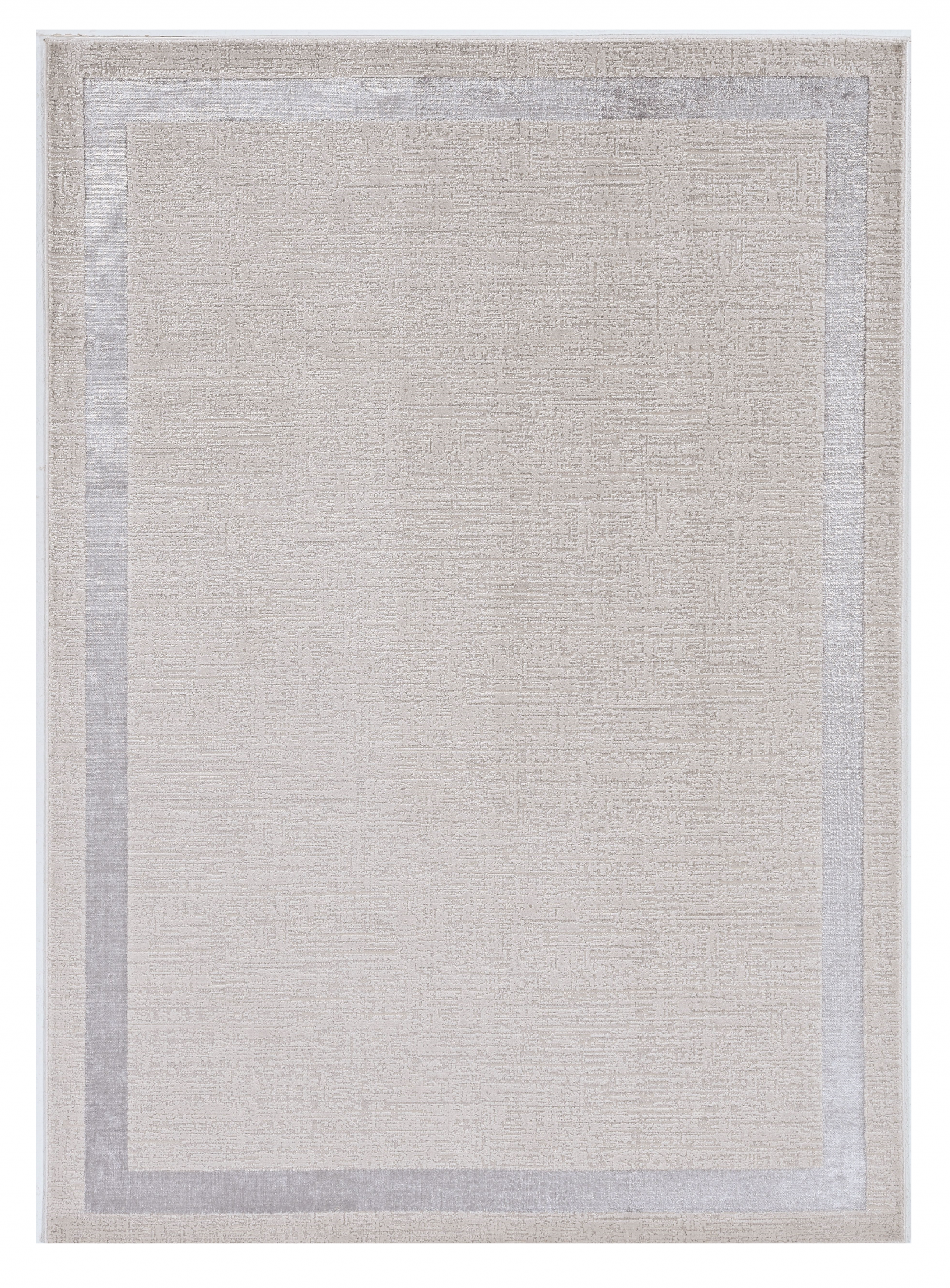 10x13 ivory silver machine woven bordered indoor area rug showcasing elegant design and soft texture.