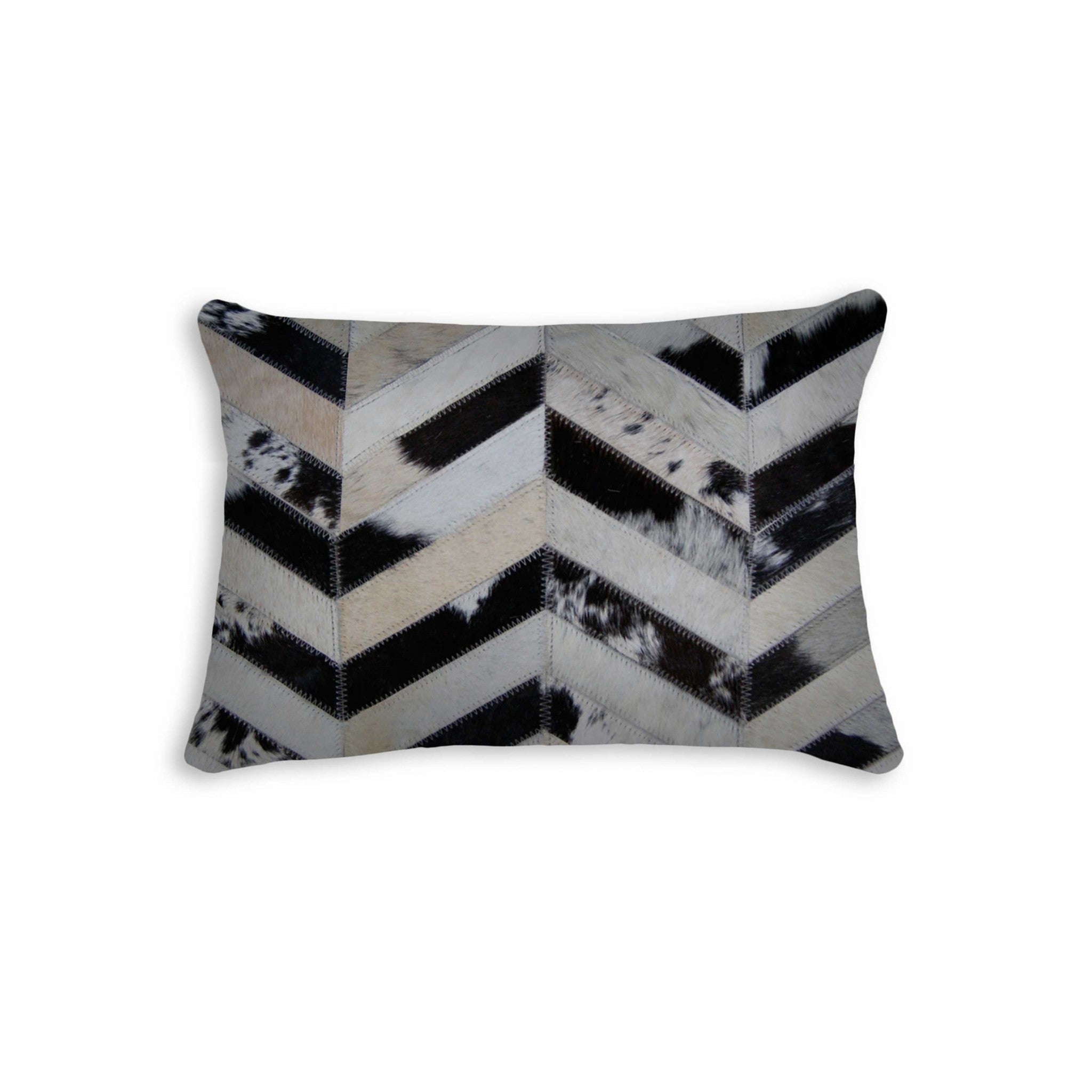 Luxurious 12x20 Tricolor Pillow made from premium Indian cowhide with soft microsuede backing and concealed zipper closure.