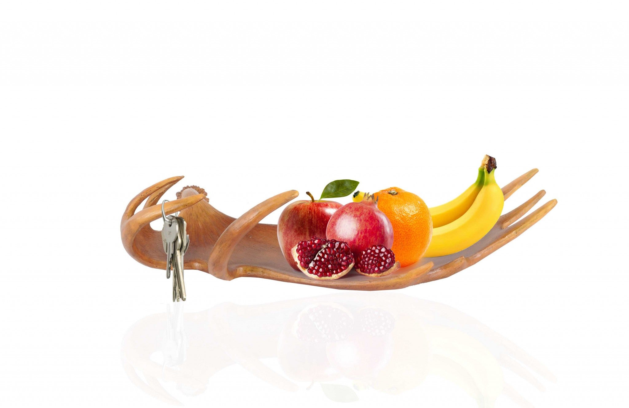 A beautifully crafted 12x23.5 deer antler tray made of resin, showcasing a unique design perfect for home decor and fruit display.